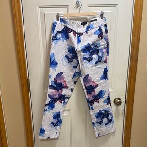 Banana Republic White Ryan Textured Pants with Blue and Purple Accents